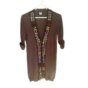 Nanette Lepore 1000 TEMPLE Brown Beaded Embellished Cardigan Sweater size Medium